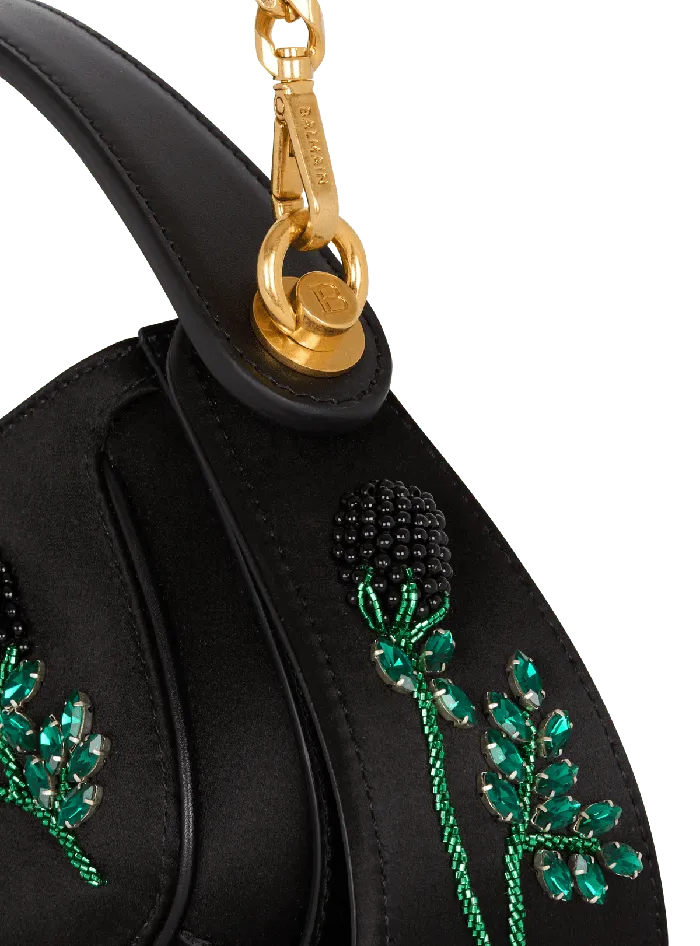 Balmain Small Jolie Madame Bag In Blackberryembroidered Satin Black Women Handbags