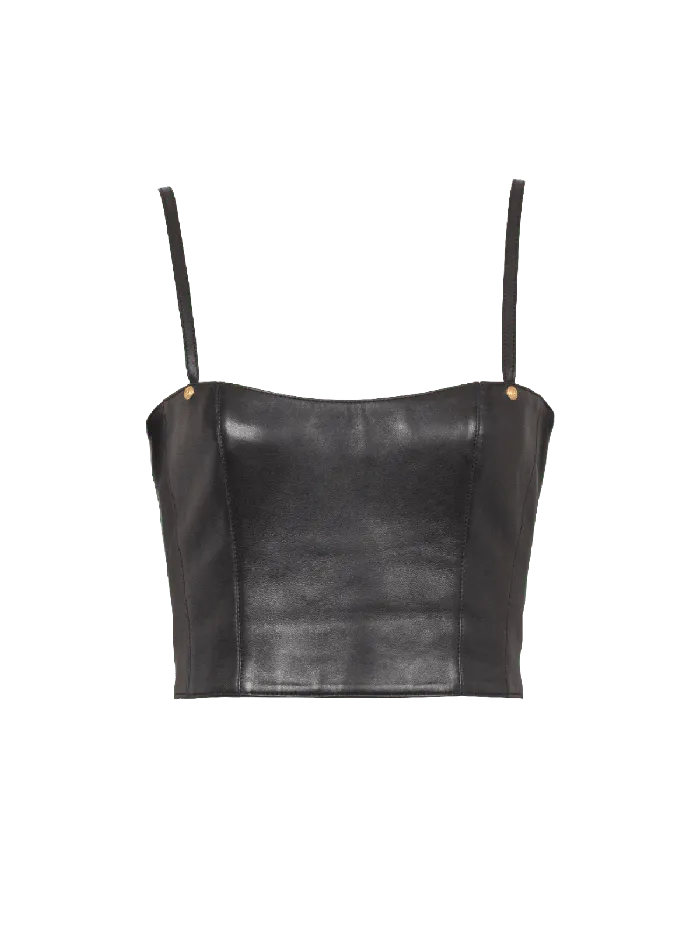 Balmain Spaghetti Strap Leather Top Black Women Tops And Shirts