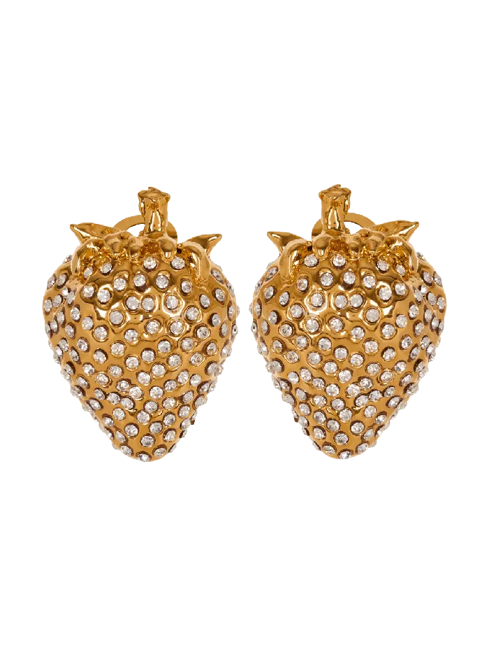 Balmain Strawberry Brass And Rhinestone Earrings Gold Women Fashion Jewelry