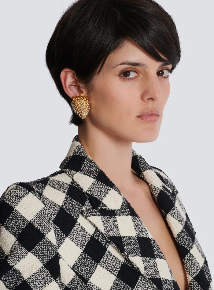 Balmain Strawberry Brass And Rhinestone Earrings Gold Women Fashion Jewelry