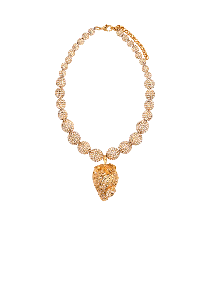 Balmain Strawberry Metal And Rhinestone Necklace Gold Women Fashion Jewelry
