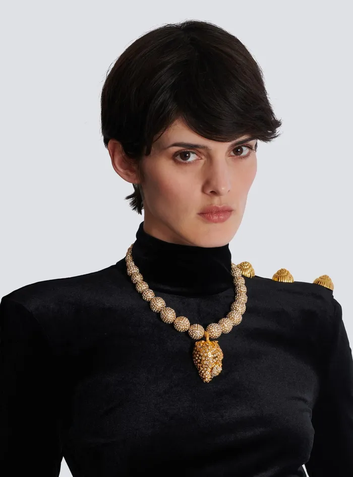 Balmain Strawberry Metal And Rhinestone Necklace Gold Women Fashion Jewelry