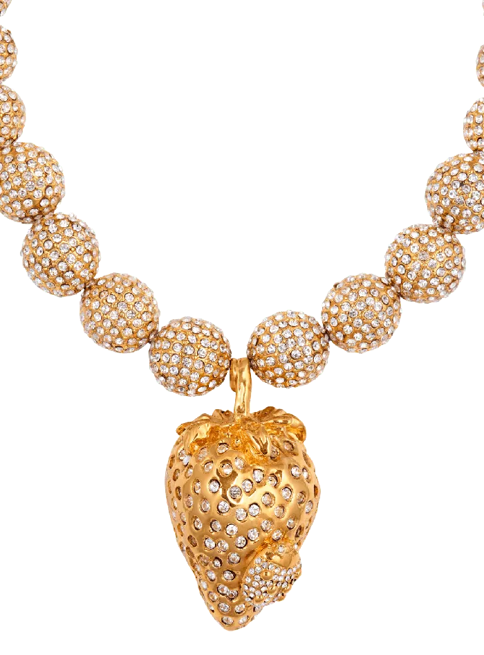 Balmain Strawberry Metal And Rhinestone Necklace Gold Women Fashion Jewelry
