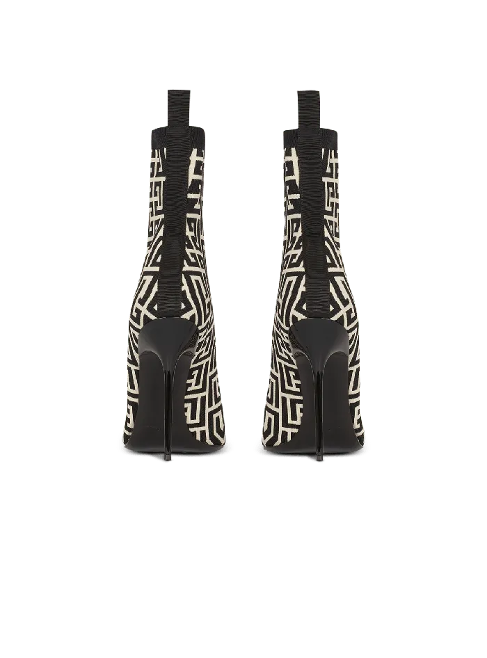 Balmain Stretch Knit Skye Ankle Boots With Monogram Black Women Boots
