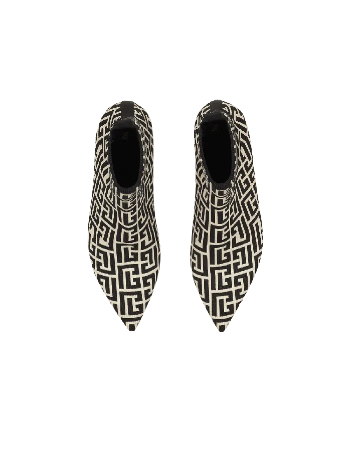 Balmain Stretch Knit Skye Ankle Boots With Monogram Black Women Boots
