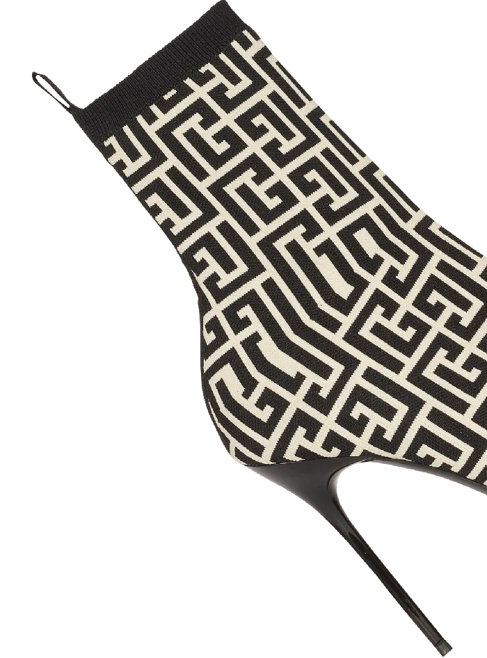Balmain Stretch Knit Skye Ankle Boots With Monogram Black Women Boots