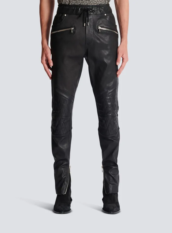 Balmain Stretch Leather Trousers Black Men Trousers And Shorts