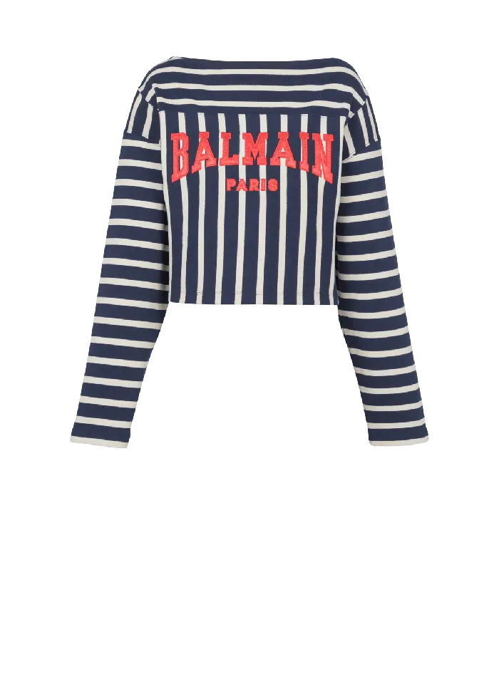 Balmain Striped Baseball Top Navy Women TShirts