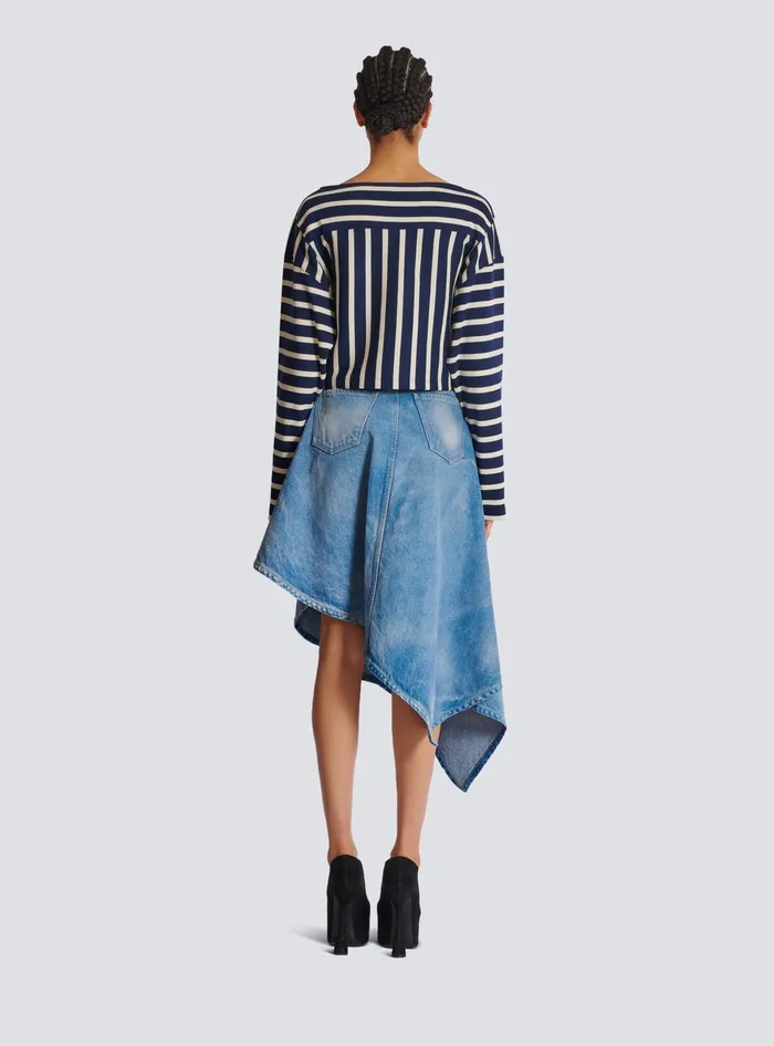 Balmain Striped Baseball Top Navy Women TShirts