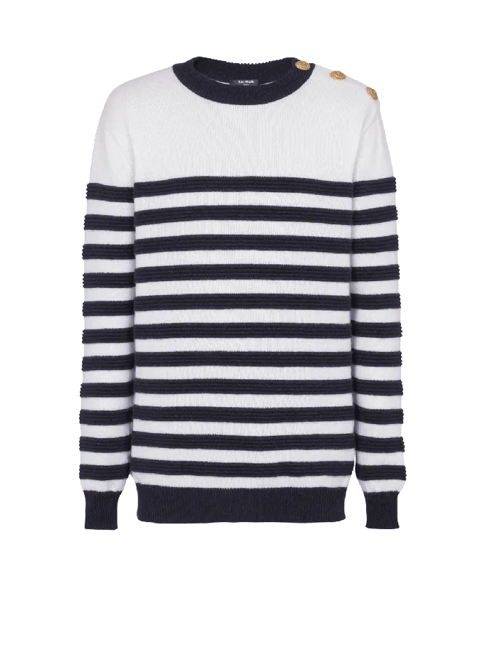 Balmain Striped Cashmere Jumper White Men Knitwear