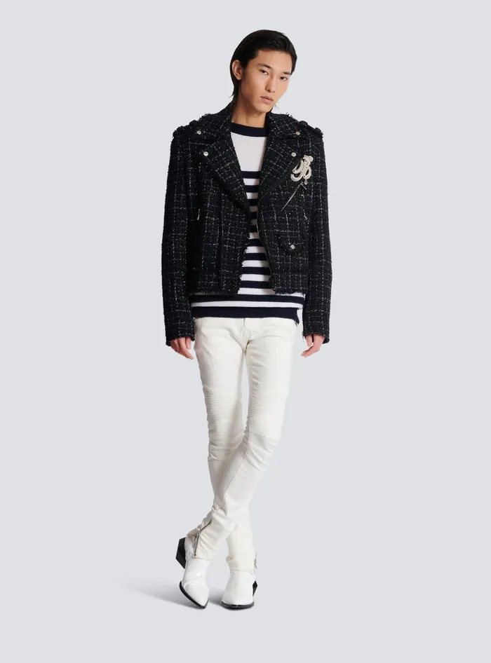 Balmain Striped Cashmere Jumper White Men Knitwear