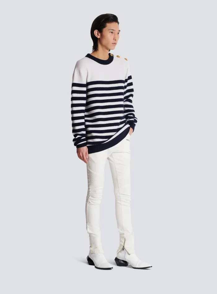 Balmain Striped Cashmere Jumper White Men Knitwear
