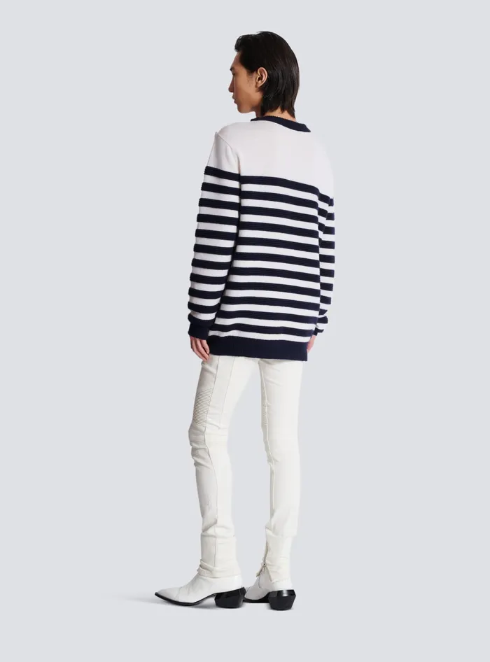 Balmain Striped Cashmere Jumper White Men Knitwear