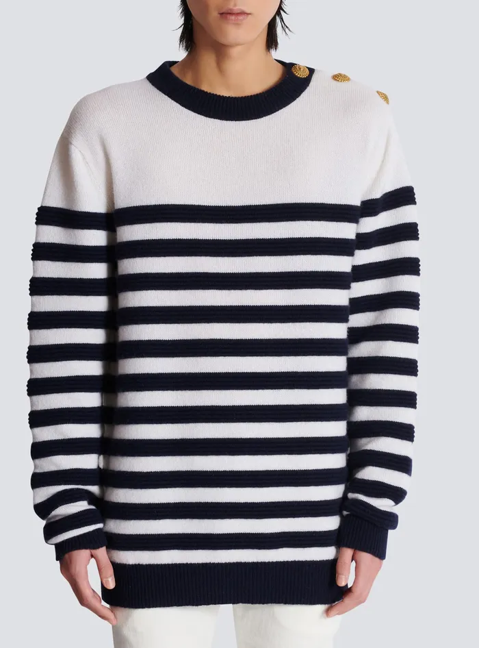 Balmain Striped Cashmere Jumper White Men Knitwear