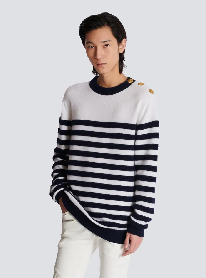 Balmain Striped Cashmere Jumper White Men Knitwear
