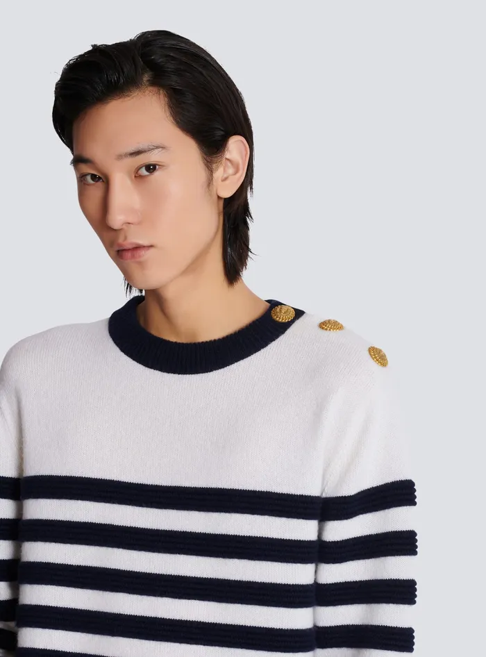 Balmain Striped Cashmere Jumper White Men Knitwear