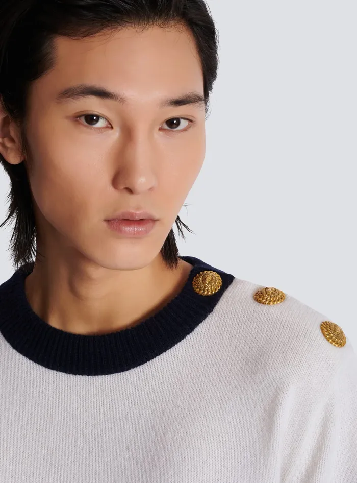Balmain Striped Cashmere Jumper White Men Knitwear