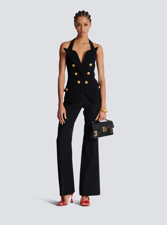 Balmain Structured Crepe Top Black Women Tops And Shirts