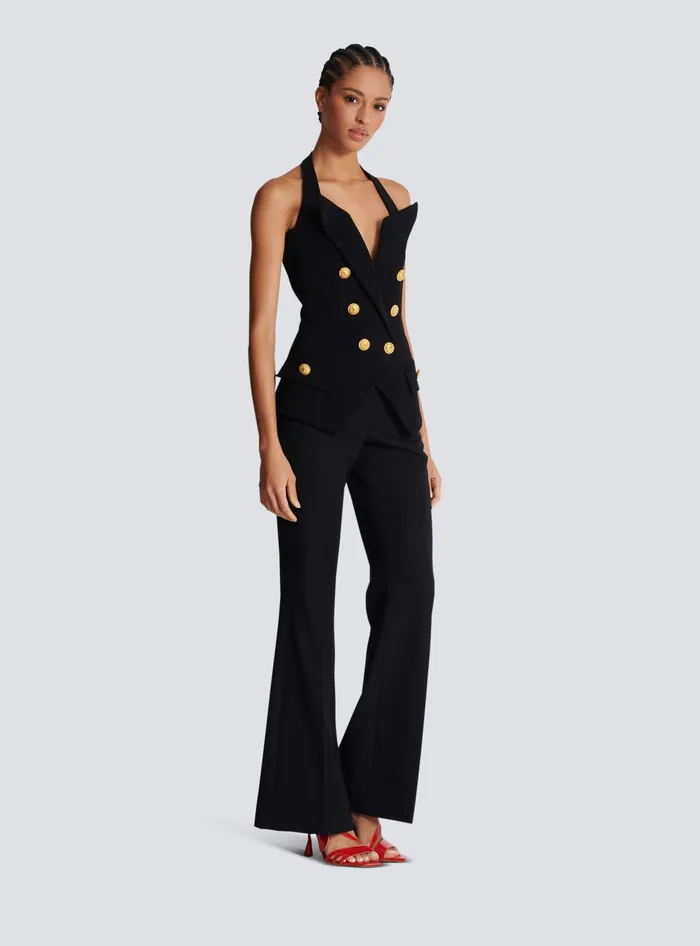 Balmain Structured Crepe Top Black Women Tops And Shirts