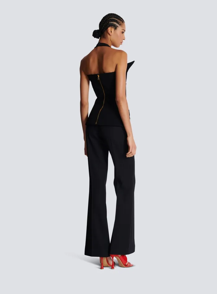 Balmain Structured Crepe Top Black Women Tops And Shirts