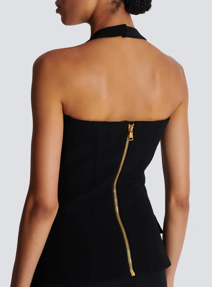 Balmain Structured Crepe Top Black Women Tops And Shirts