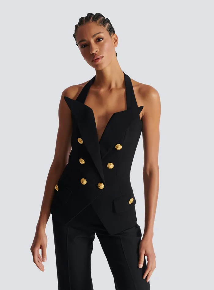 Balmain Structured Crepe Top Black Women Tops And Shirts