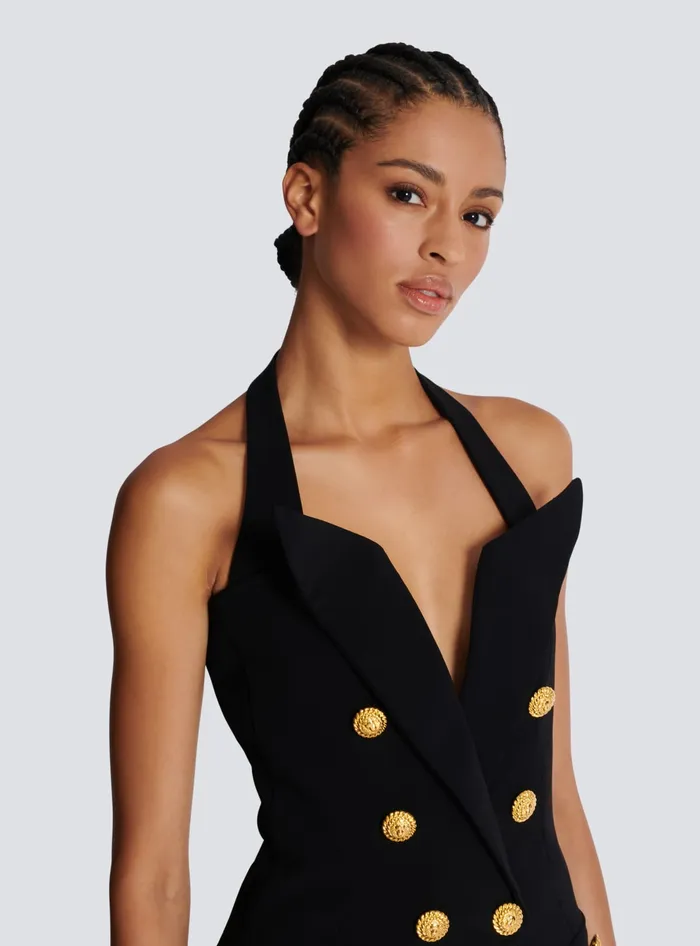 Balmain Structured Crepe Top Black Women Tops And Shirts