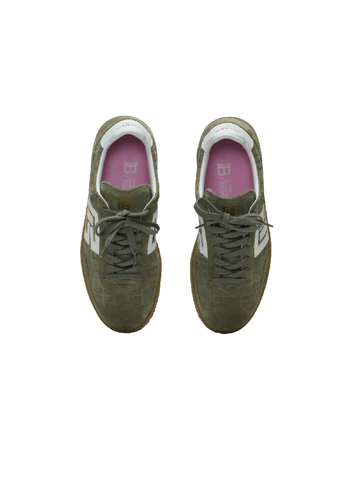 Balmain Suede Swan Trainers Khaki Women Sneakers