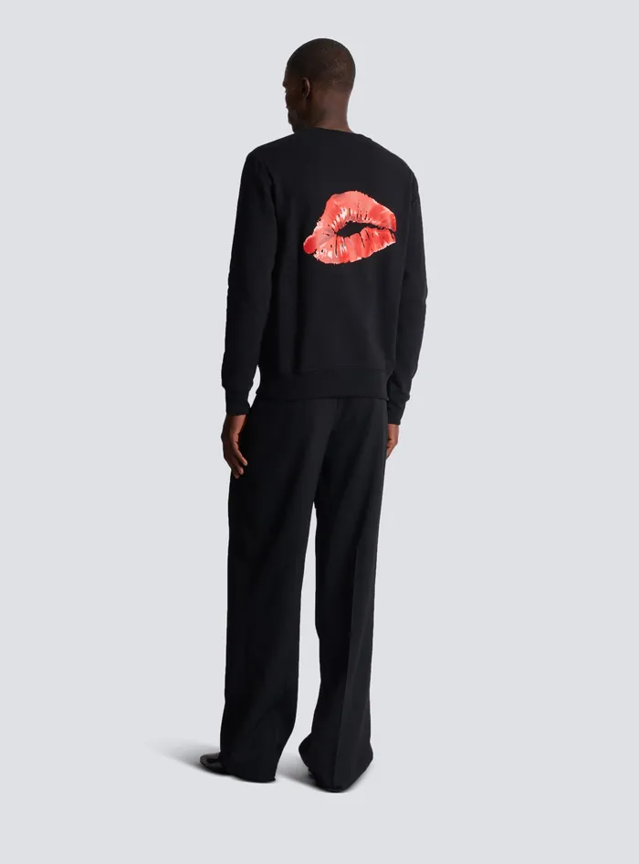 Balmain Sweatshirt With Kiss Print Black Men Sweatshirts