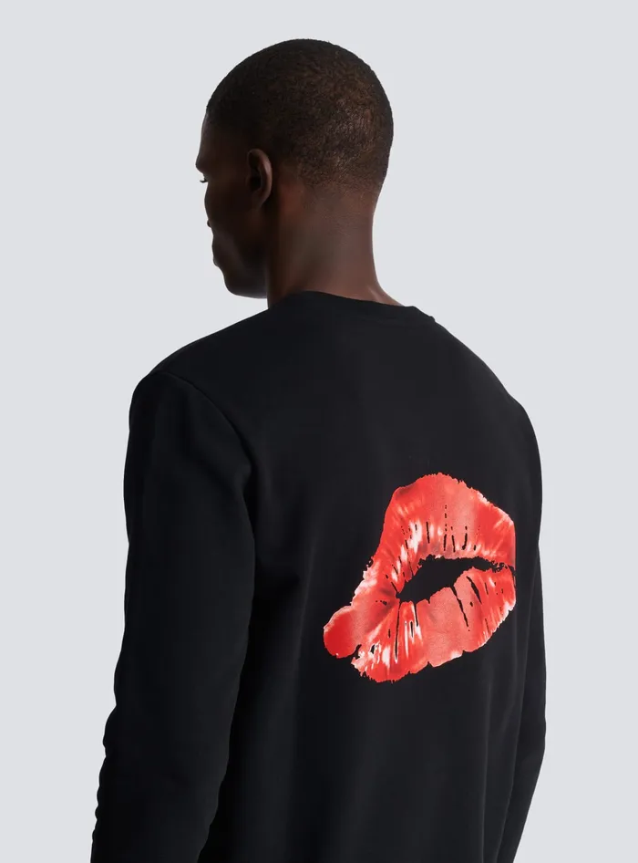 Balmain Sweatshirt With Kiss Print Black Men Sweatshirts