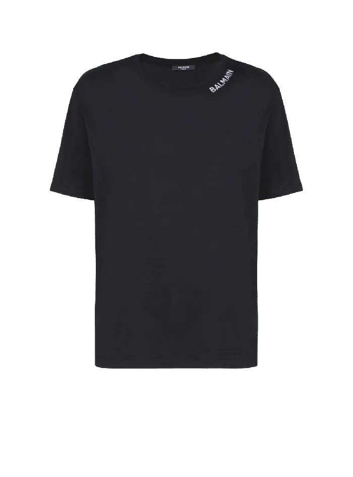 Balmain Tshirt With Embroidery On The Neckline Black Men TShirts