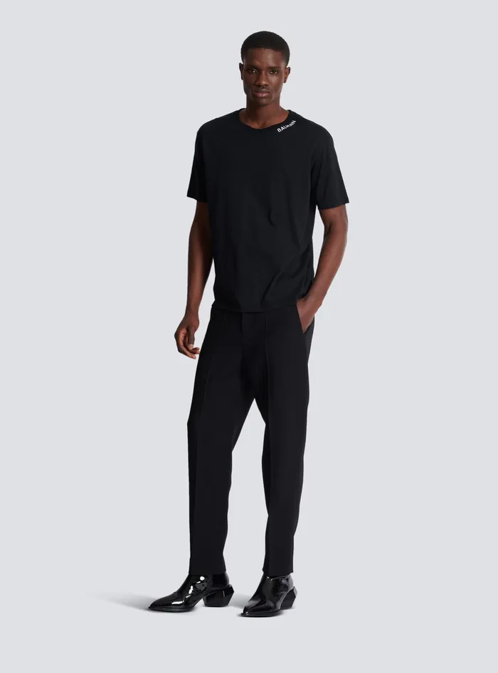 Balmain Tshirt With Embroidery On The Neckline Black Men TShirts