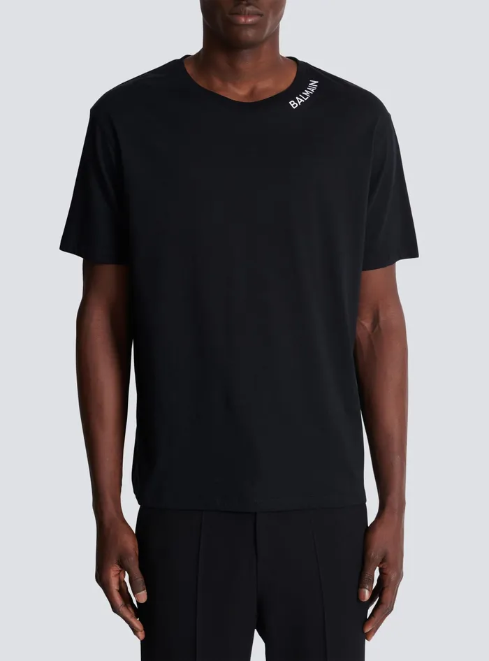 Balmain Tshirt With Embroidery On The Neckline Black Men TShirts