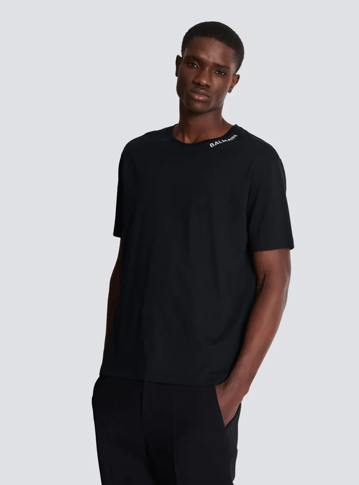 Balmain Tshirt With Embroidery On The Neckline Black Men TShirts