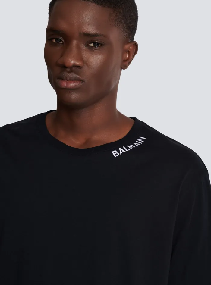 Balmain Tshirt With Embroidery On The Neckline Black Men TShirts