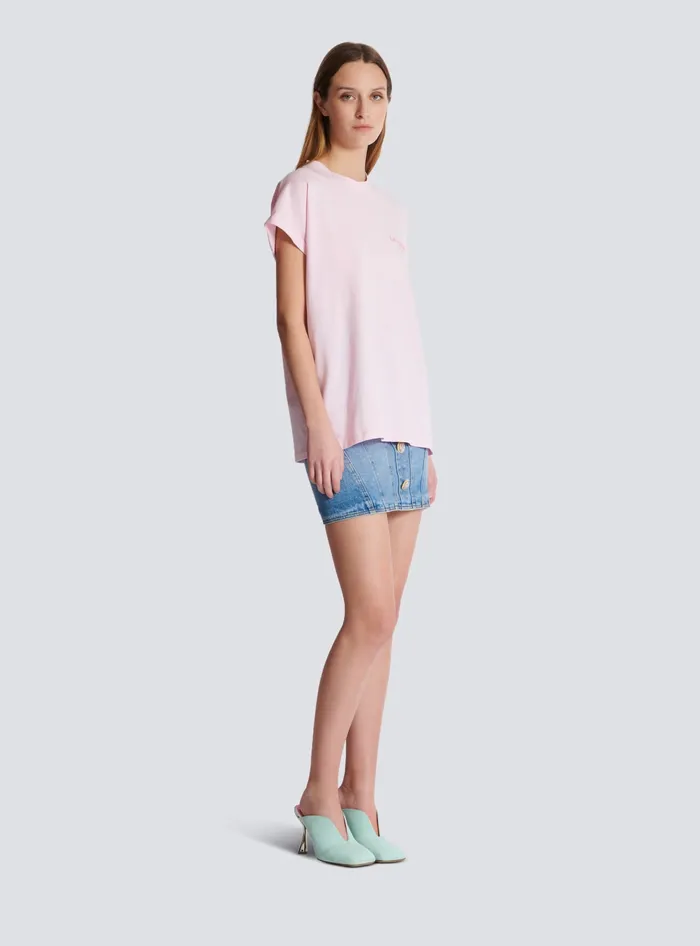 Balmain Tshirt With Flocked Paris Logo Pink Women TShirts