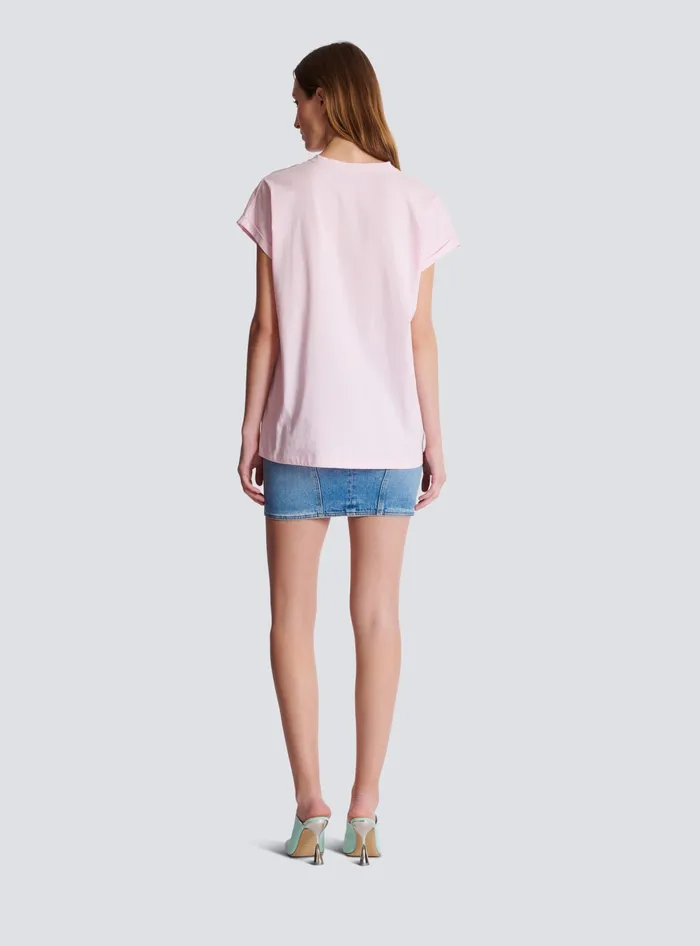 Balmain Tshirt With Flocked Paris Logo Pink Women TShirts
