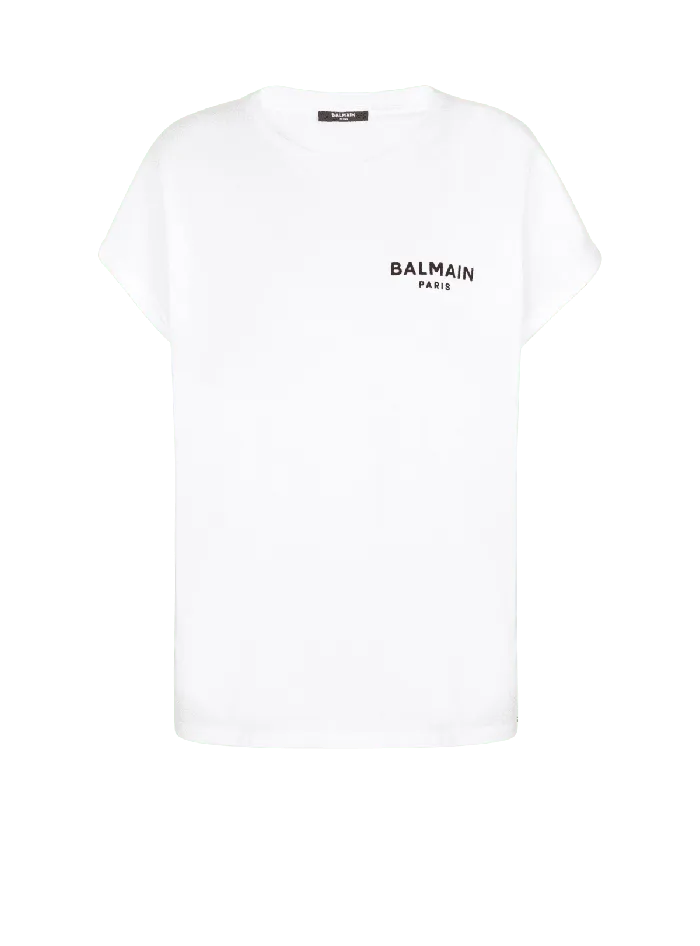 Balmain Tshirt With Flocked Paris Logo White Women TShirts