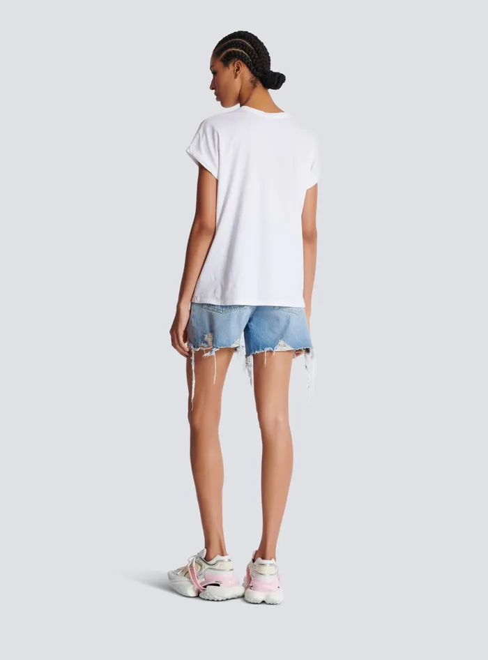 Balmain Tshirt With Flocked Paris Logo White Women TShirts