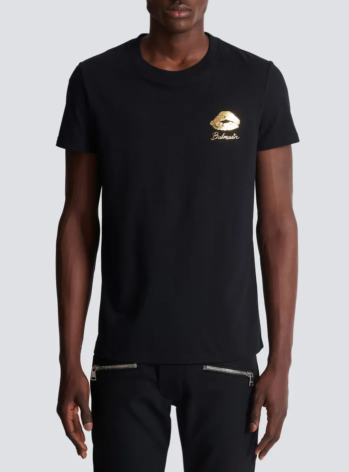 Balmain Tshirt With Kiss Print Black Men TShirts