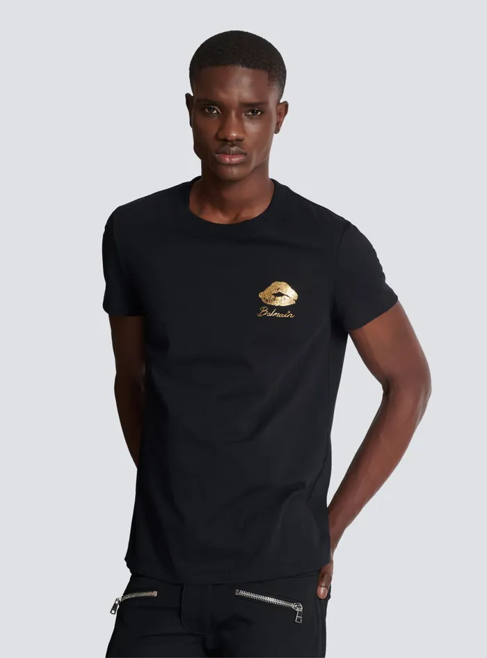 Balmain Tshirt With Kiss Print Black Men TShirts