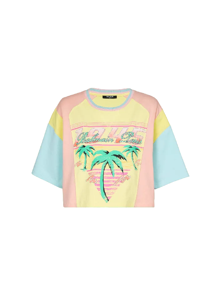 Balmain Tshirt With Palm Tree Signature Print Multicolor Women TShirts