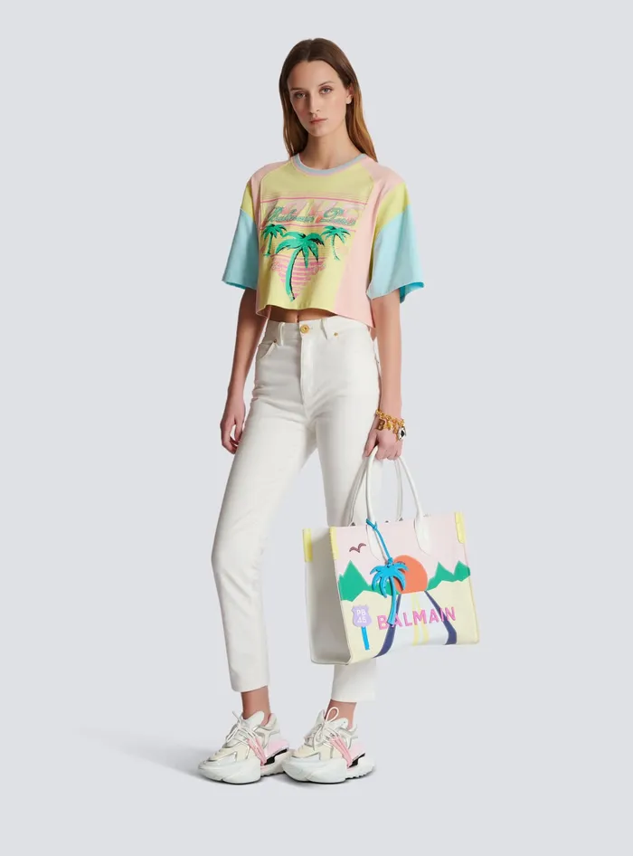 Balmain Tshirt With Palm Tree Signature Print Multicolor Women TShirts