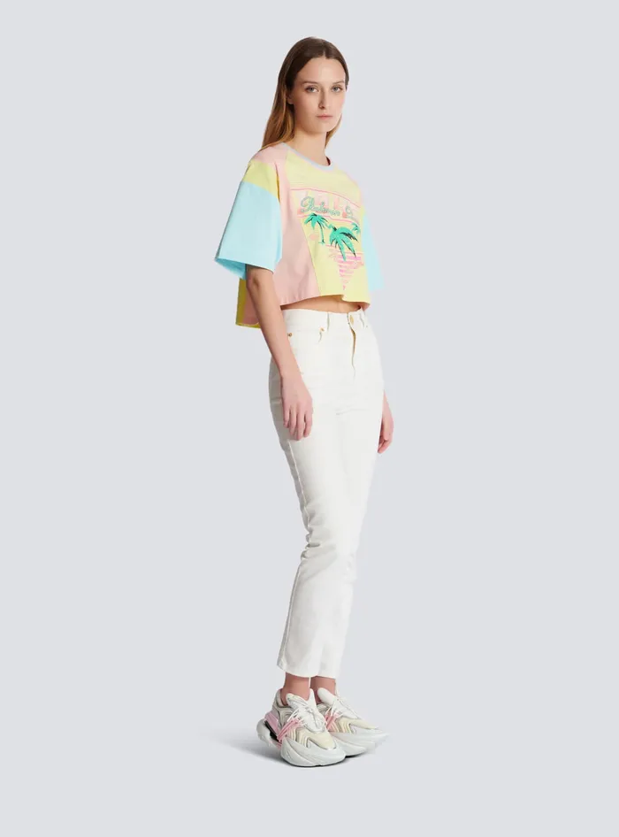 Balmain Tshirt With Palm Tree Signature Print Multicolor Women TShirts