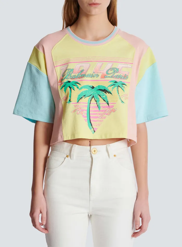 Balmain Tshirt With Palm Tree Signature Print Multicolor Women TShirts