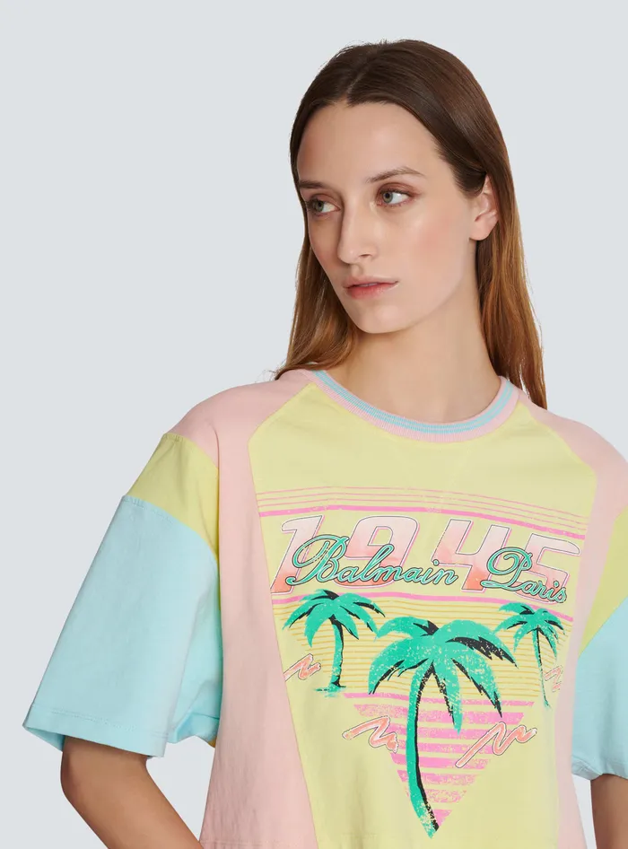 Balmain Tshirt With Palm Tree Signature Print Multicolor Women TShirts