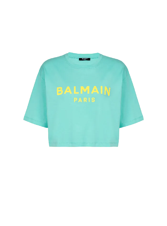 Balmain Tshirt With Paris Print Blue Women TShirts