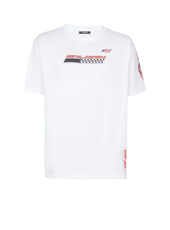 Balmain Tshirt With Racing Print White Men TShirts