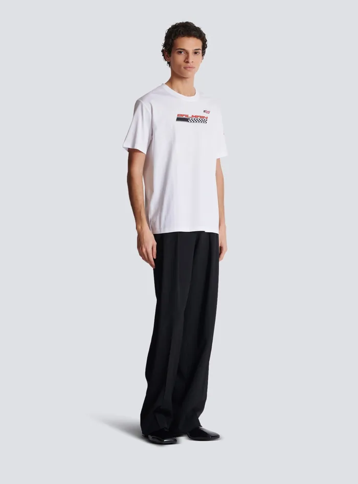 Balmain Tshirt With Racing Print White Men TShirts
