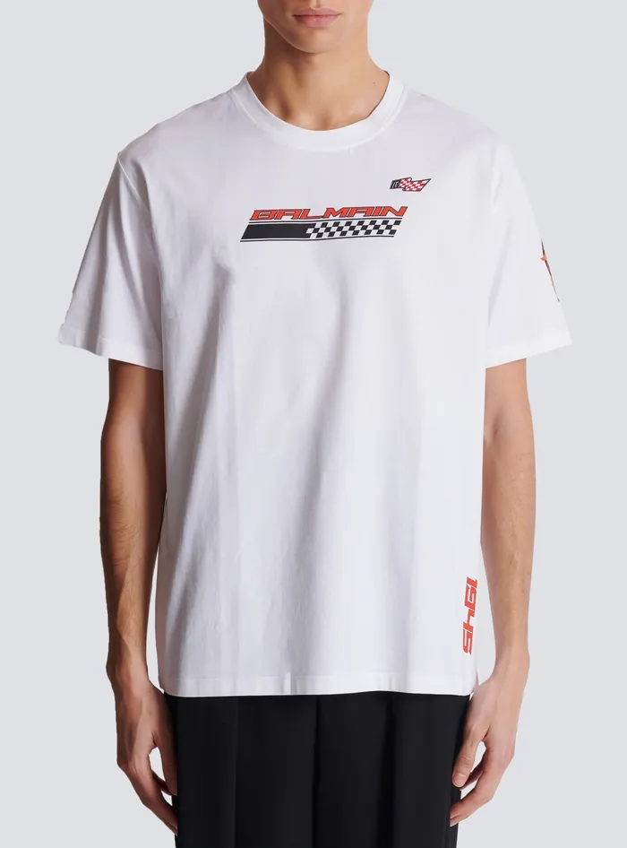 Balmain Tshirt With Racing Print White Men TShirts